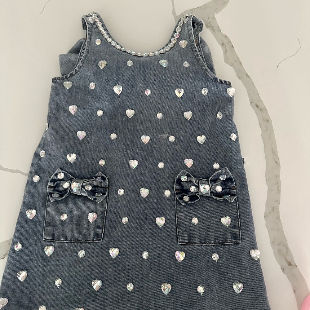 Heart-Embellished Denim Dress
